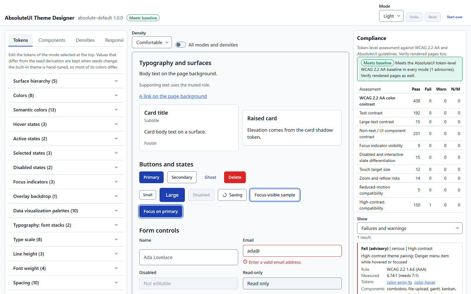 Theme Designer: compliance as you edit
